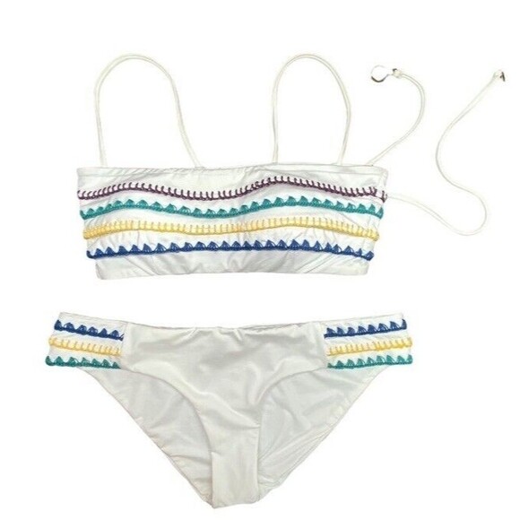 SOLUNA SWIM Summer Solstice White Bikini Top & Bottom Set Boho Adjustable MEDIUM - Picture 2 of 12